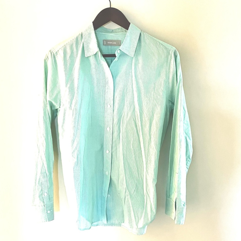 Everlane green white stripe Casual Button Down Shirt medium